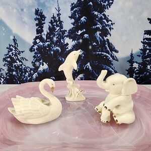 LENOX Ivory Porcelain Swan Cake Topper Card Holder Dolphin Elephant  24k Gold